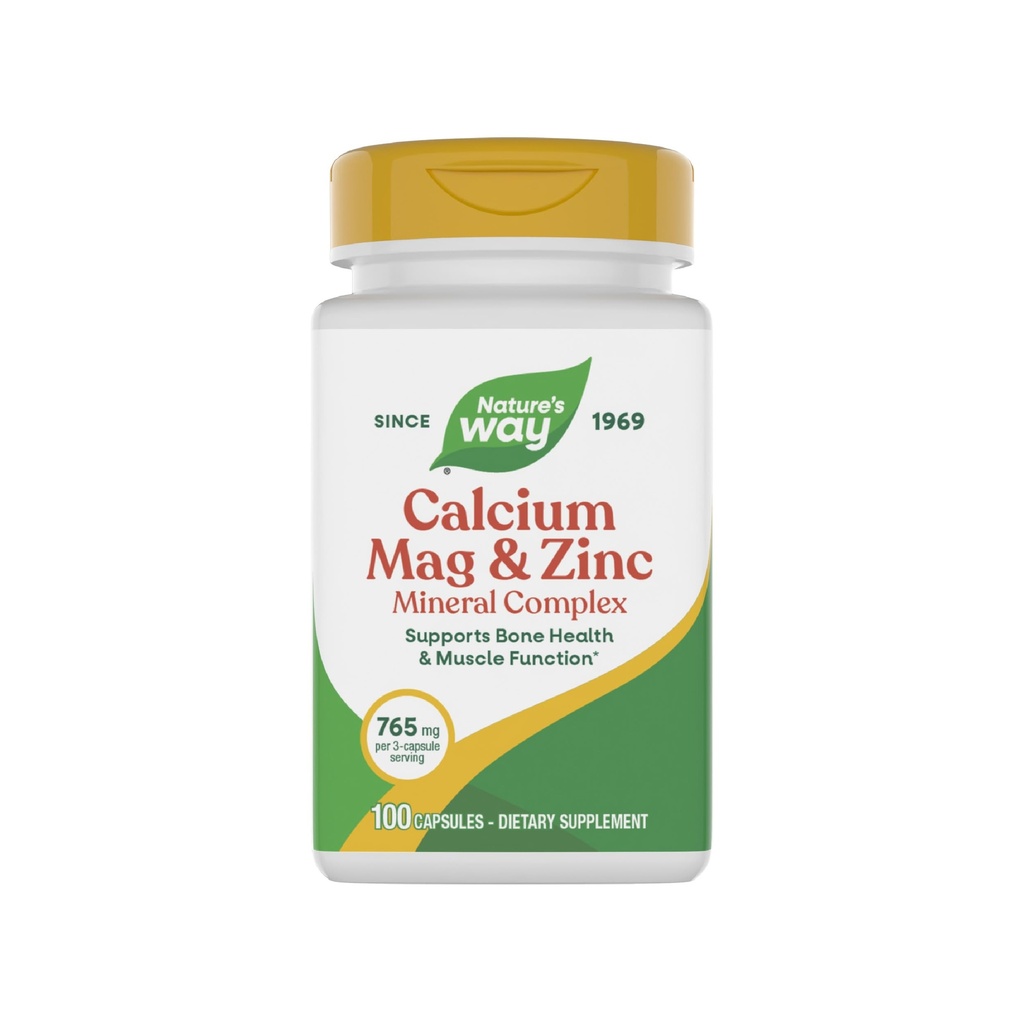 Via Natureza Magnésio de cálcio e Zinco Complexo Mineral, Suporta Saúde Óssea e Função Músculo*, Suporte Imune*, 765 mg por 3 cápsulas servindo, Glúten livre, 100 Cápsulas (Pacote de Maio Vary)