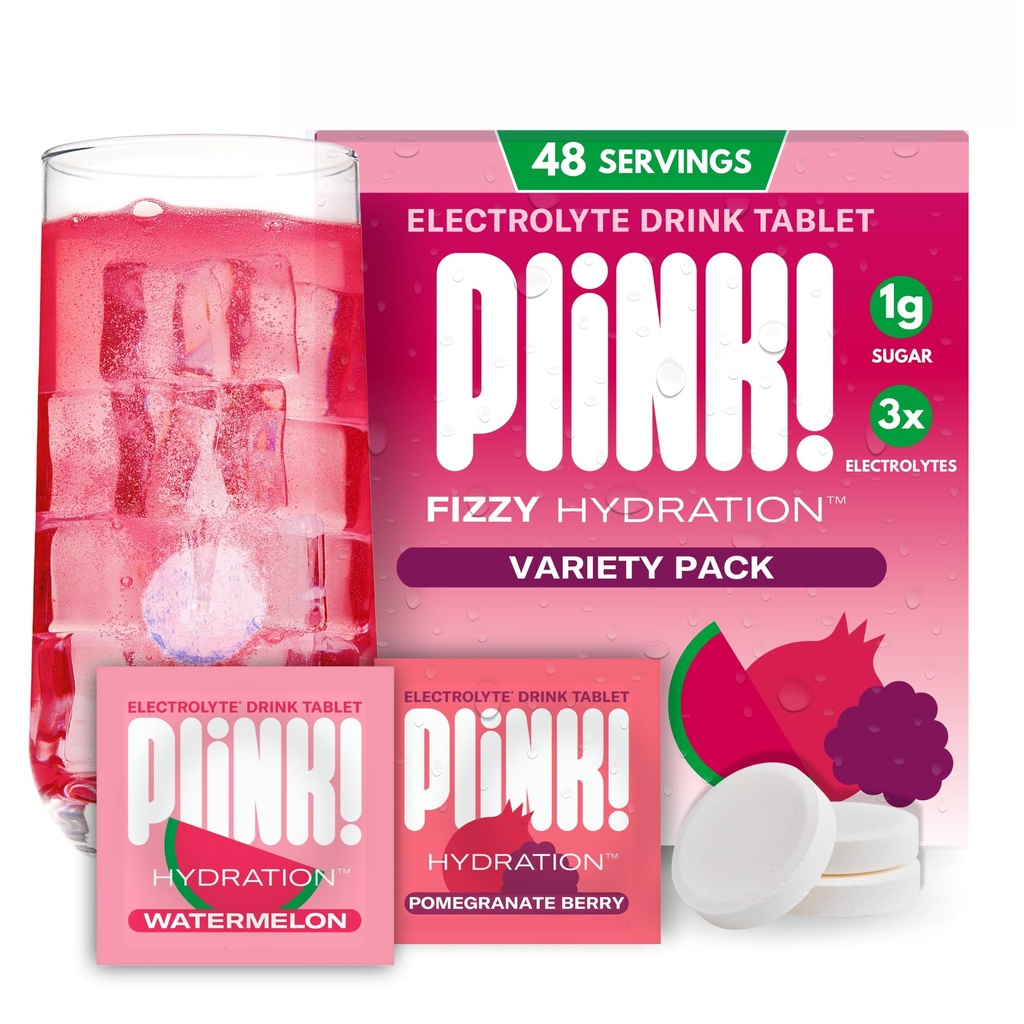 Plink! Comprimidos de Eletrolíticos Fizzy para Hidratação Diária - Comprimidos de Eletrolíticos 48ct + Sódio, Potássio, Magnésio, Baixo Calórico, Eletrolitos de Keto de Baixo Açúcar Eletrolíticos em Pó Pacotes de Hidratação Aroma de Água