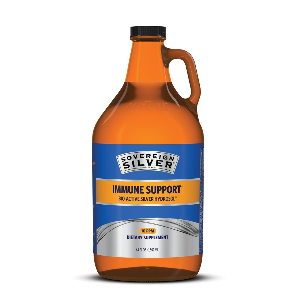 Suporte imunológico de prata soberano - Prata coloidal, hidrosol de prata bio-ativo, 10 ppm, líquido Twist Top, 64 Fl Oz, (1.892 mL)
