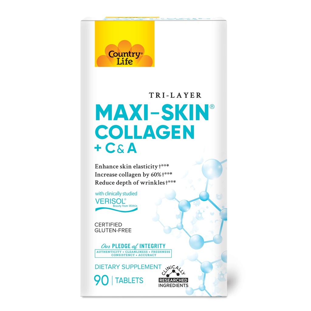 País Vida Verisol Colágeno Peptídeos Comprimidos - Reduzir Profundidade de W [KB2] rinkles & Melhorar a elasticidade da pele-90 Comprimidos-Inclui Vitamina A&C - Colágeno Pó para Mulheres e Homens - Aumentar Colágeno da pele em 60%