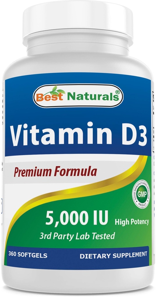 Melhores naturais Vitamina D3 5000 UI 360 Softgels