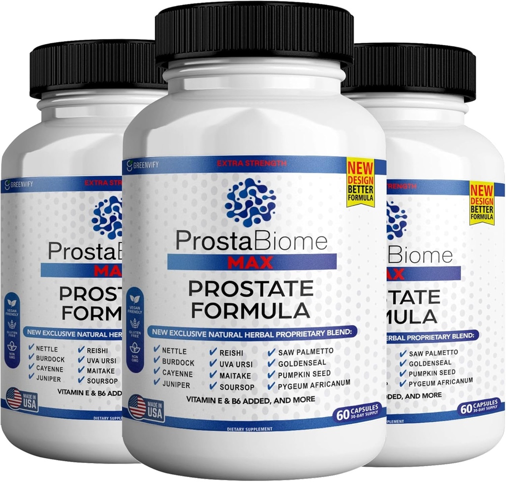 ProstaBiome Max Fórmula de suporte de próstata, mistura natural de ervas com serra Palmetto, 60 cápsulas, 30 dias de fornecimento (3)