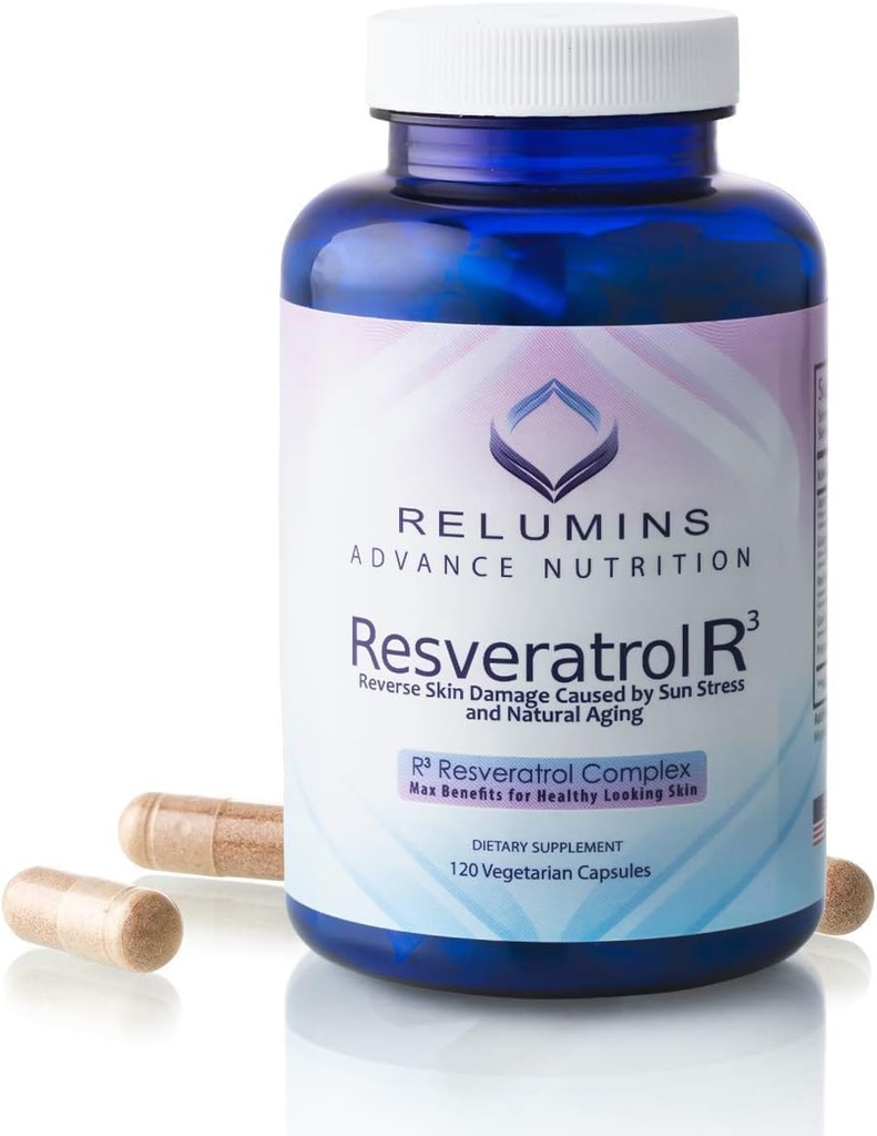 Reluminas Resveratrol 600mg Suplemento – Antioxidante de alta potência com semente de uva e extrato de vinho vermelho – Suporta a pele, saúde do coração e sistema imunológico – 120 cápsulas Vegan