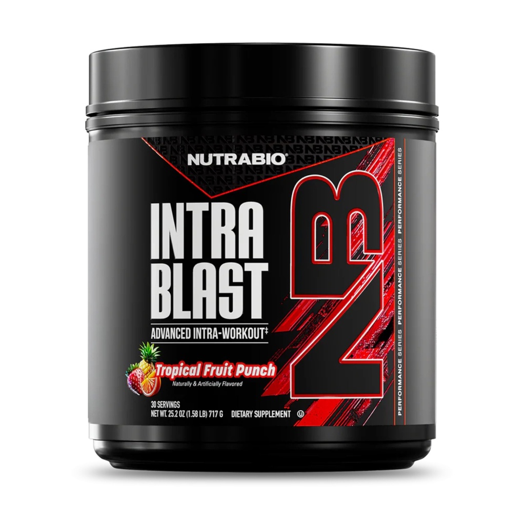 NutraBio Intra Blast Bcaa Powder Amino Acid Supplement, Electrolyte & Hydration Blend, Intra, Pré-Aperfeiçoamento e recuperação muscular, 20g Eaaa Amino Acids Powder, 5g Glutamina- Tropical Fruit Punch, 30 Serving