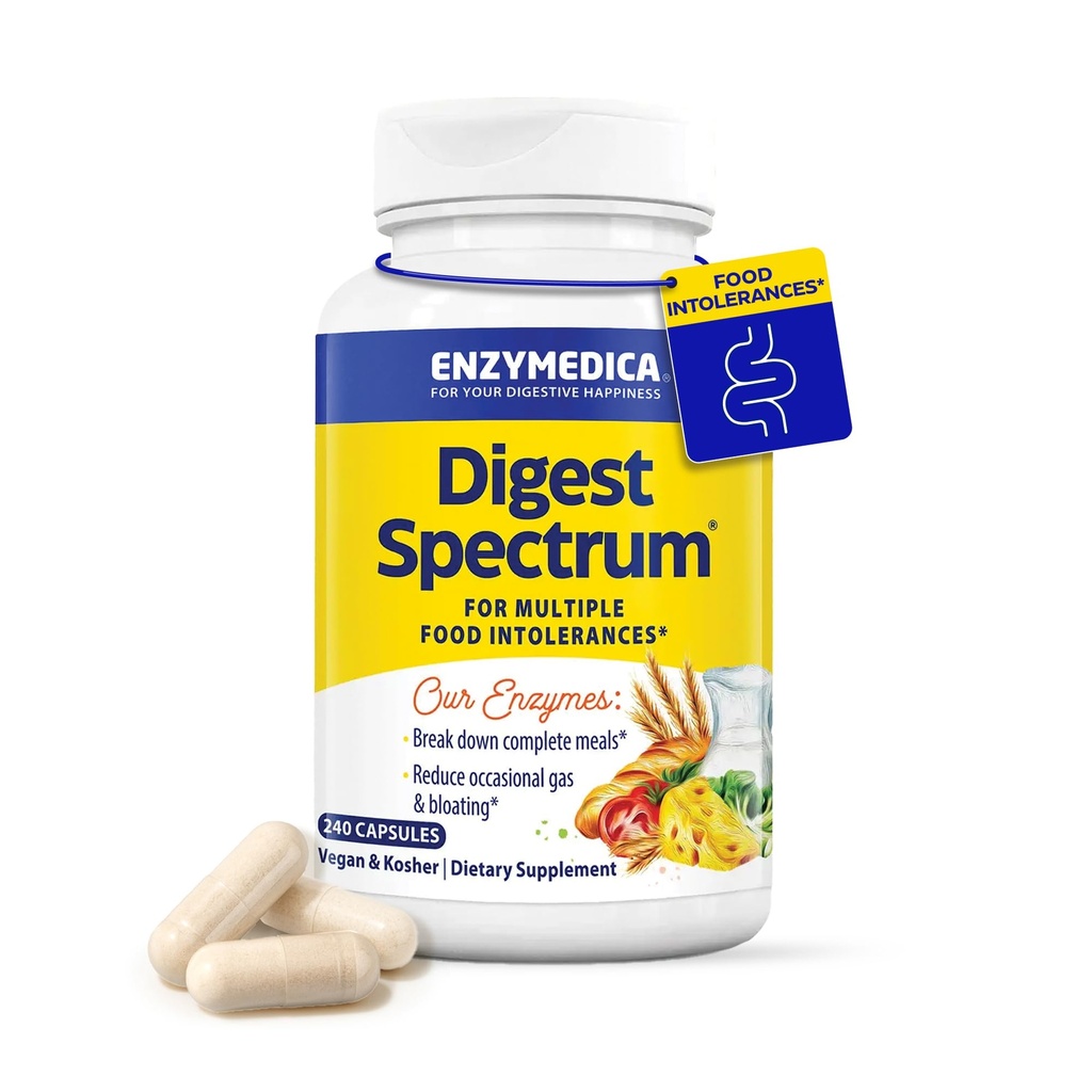 Enzimedica Digest Spectrum, Enzimas Digestivas Avançadas para Mulheres e Homens, Suporta Digestão e Intolerâncias Alimentares Múltiplas, Fórmula de Ação Rápida para Gás e Alivio Bloating, 240 Cápsulas