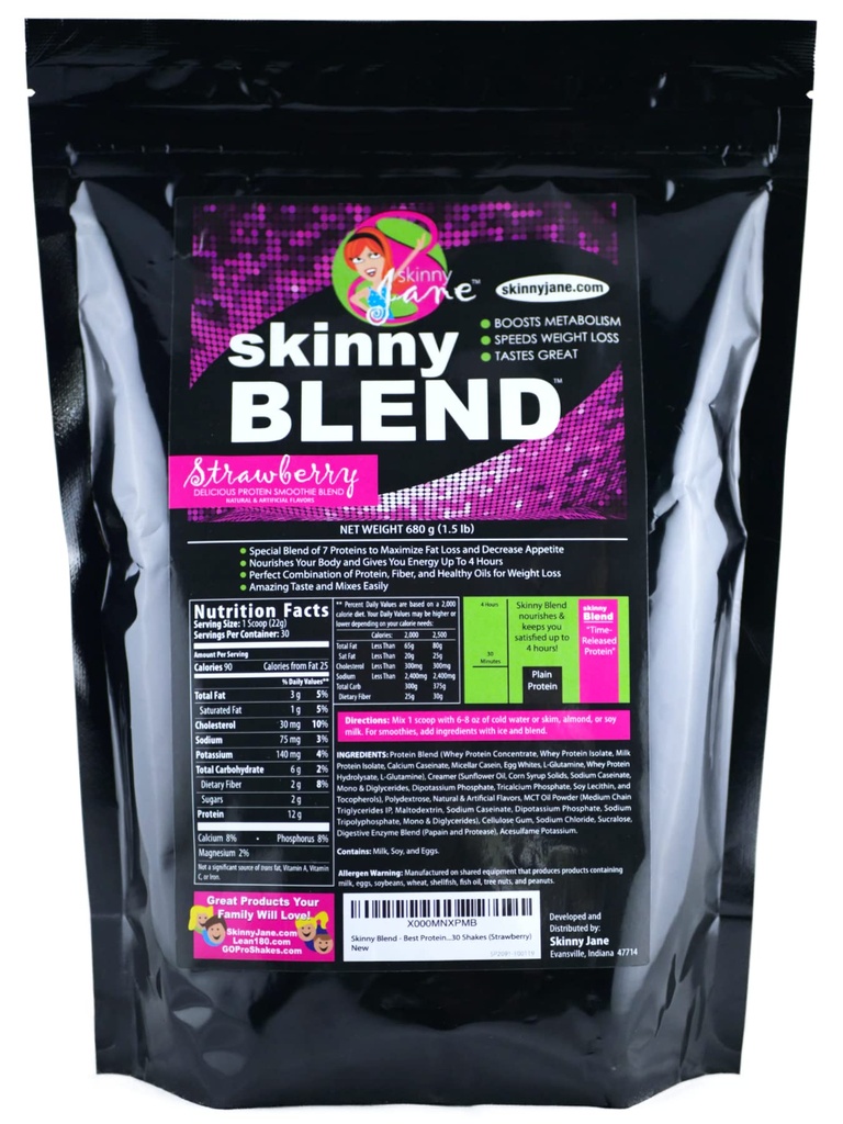 Mistura Skinny – Whey Protein Shake Powder para as mulheres – Baixo carboidrato, Keto amigável substituição de refeições – Satisfies Fome & Boosts Energia – Creme morango – 30 Shakes