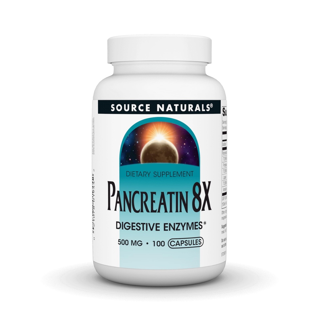Fonte Naturals Pancreatina 8X, 500 mg Enzimas Digestivas - 100 Cápsulas