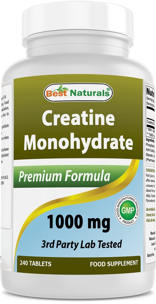 Melhores naturais Creatina Monohidrato 1000 mg 240 Comprimidos