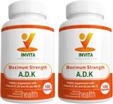 INVITA ADK - Vitaminas A1, Vitamina D3 5000 UI & K2 Suplemento MK7 - Apoio ao Sistema Ósseo e Imune Formulado Médico - Cápsulas Vegetarianas Sem Glúten, Não-GMO - 180 para Homens e Mulheres