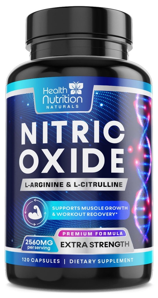 Nitric Oxide Booster 2560mg - Extra força L Arginina e Citrulina Suplemento para homens e mulheres - Premium Muscle Suportando Nitric Booster - Natural Energy & Heart Health Support - 120 Cápsulas