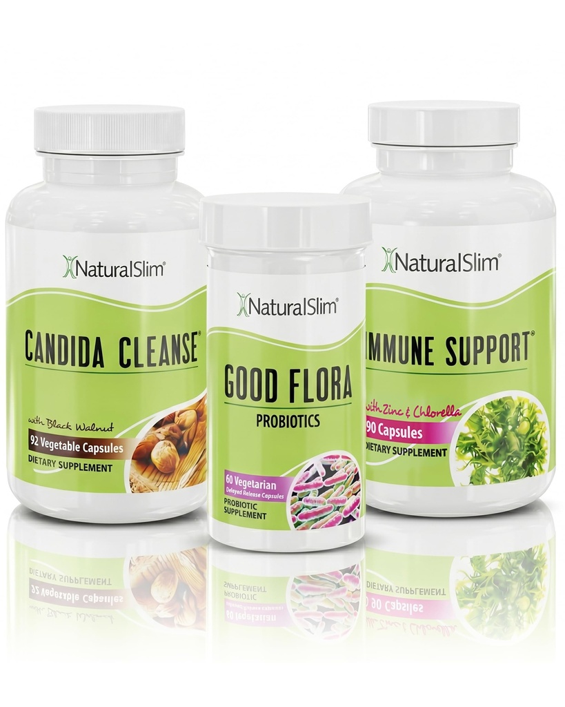 NaturalSlim Candida Cleanse Suplementos de suporte Bundle - Kit Candiséptico Anti Overgrowth, Gut & Colon Cleansing 242 Cápsulas Total - Programa de Limpeza de 28 Dias Formulado por Frank Suarez (1 pacote)