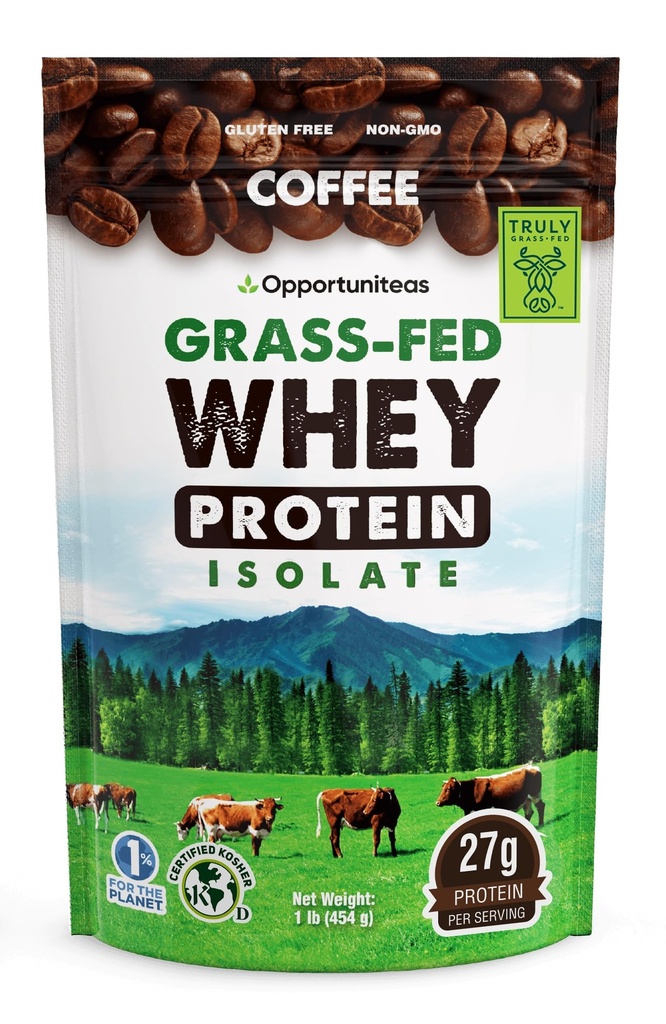 Opportuniteas Coffee Whey Protein Pow - Low Carb & Keto Friendly - Whey Fed de grama Isolate + Café colombiano - 60 mg de cafeína para energia - pré ou pós-treino Drink Mix, Latte, Shake & Smoothie 1lb
