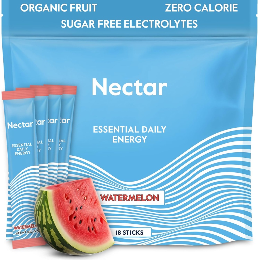Nectar Energy Booster - Cafeína orgânica, B12 & Eletrólitos - Açúcar Free & Zero Caloria – Café saudável, Energia Beber & Refrigerar Alternativa – Hydration & Energy Supplement (Watermelon 18 Packets)