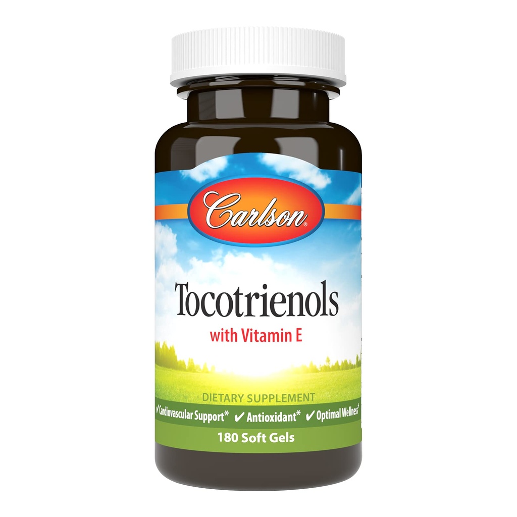 Carlson - Tocotrienols, 40 mg, com vitamina E de origem natural, Gama, Alfa, Delta, Beta, Fonte sustentável, 180 Softgels