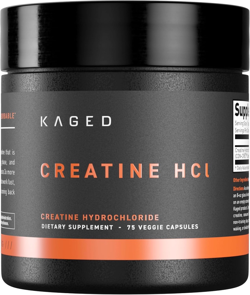 Kaged Creatine HCl Cápsulas (Inglês) sem sabor (Inglês) Construção e recuperação de músculos (Inglês) Fórmula de cloreto de creatina patenteada (Inglês), Gluten Free, Facilmente Digestível (Inglês) Suplementos para homens e mulheres (Inglês)