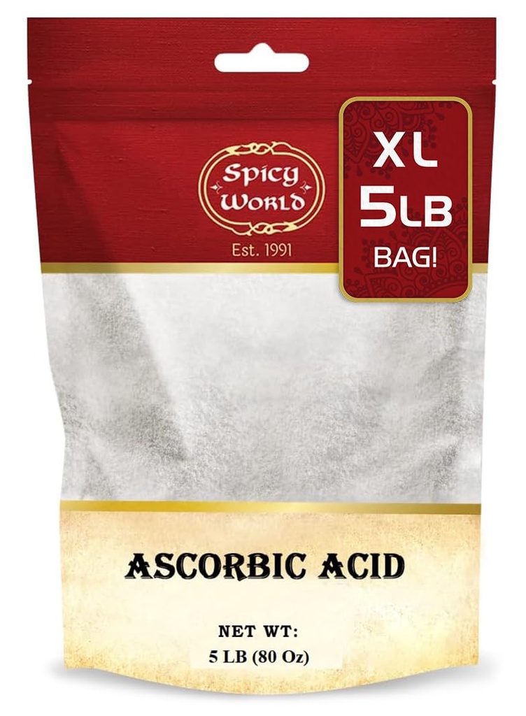 Spicy World Ascórbico ácido vitamina C pó 5 LB - Suplemento dietético, Pure VIT C pó USP Bulk