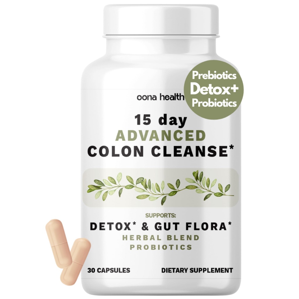 15 dias de limpeza avançada do cólon, Probióticos e ervas naturais, Suporta Detox & Gut Flora para mulheres e homens, com Cascara Sagrada, Psyllium Husk & Senna Leaf, 30 Cápsulas 1-2 diariamente