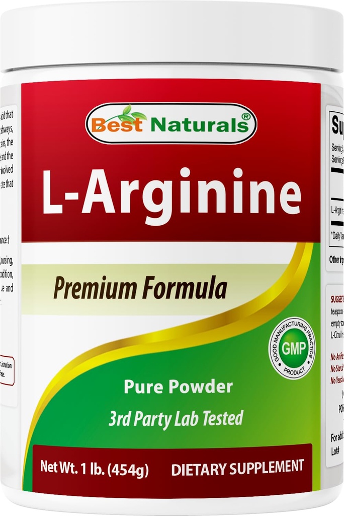 Melhor Naturals L-Arginina Pó 1 Libra - Pure Pharmaceutical Grade Free Form - Melhores Suplementos de Arginina Aminoácido para Mulheres e Homens - Promove a circulação e apoia a saúde cardiovascular