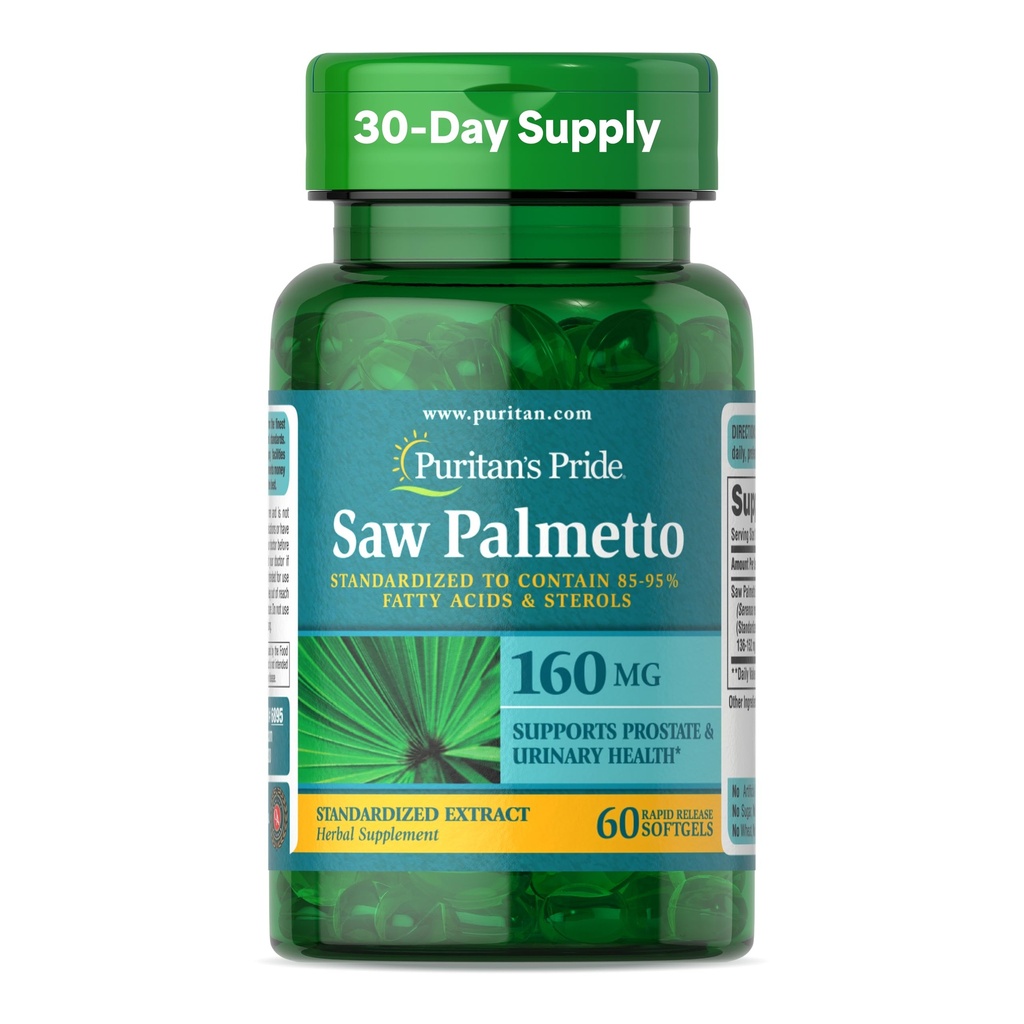 Puritan's Pride Saw Palmetto Extract 160mg, Suplemento dietético tradicional de ervas para homens Próstata e apoio à saúde urinária, 60 Cápsulas de liberação rápida