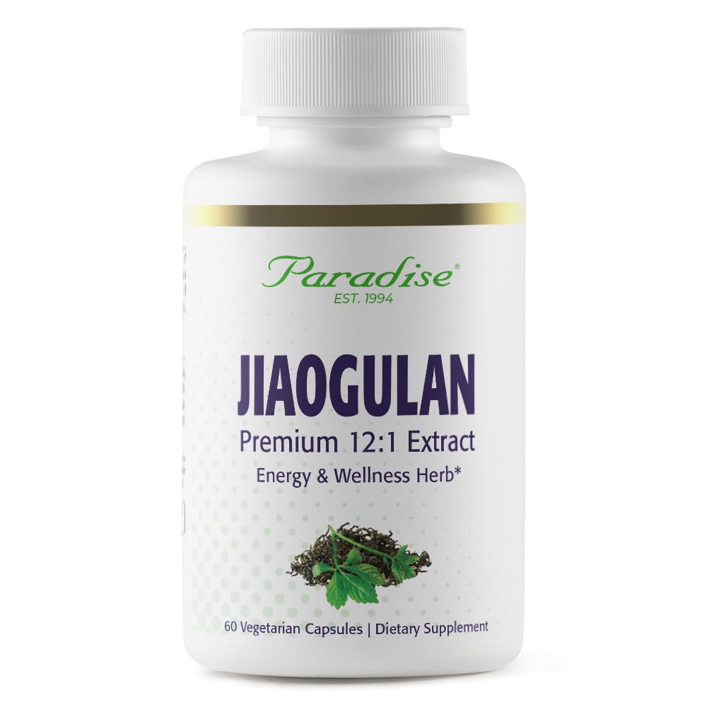 Paradise Herbs Jiaogulan, Adaptogen Energia Vital, Espectro inteiro ativo, Super Potente, Ultra Pure, Vegan, Não-GMO, Gluten Free 60 Cápsulas Vegetarianas