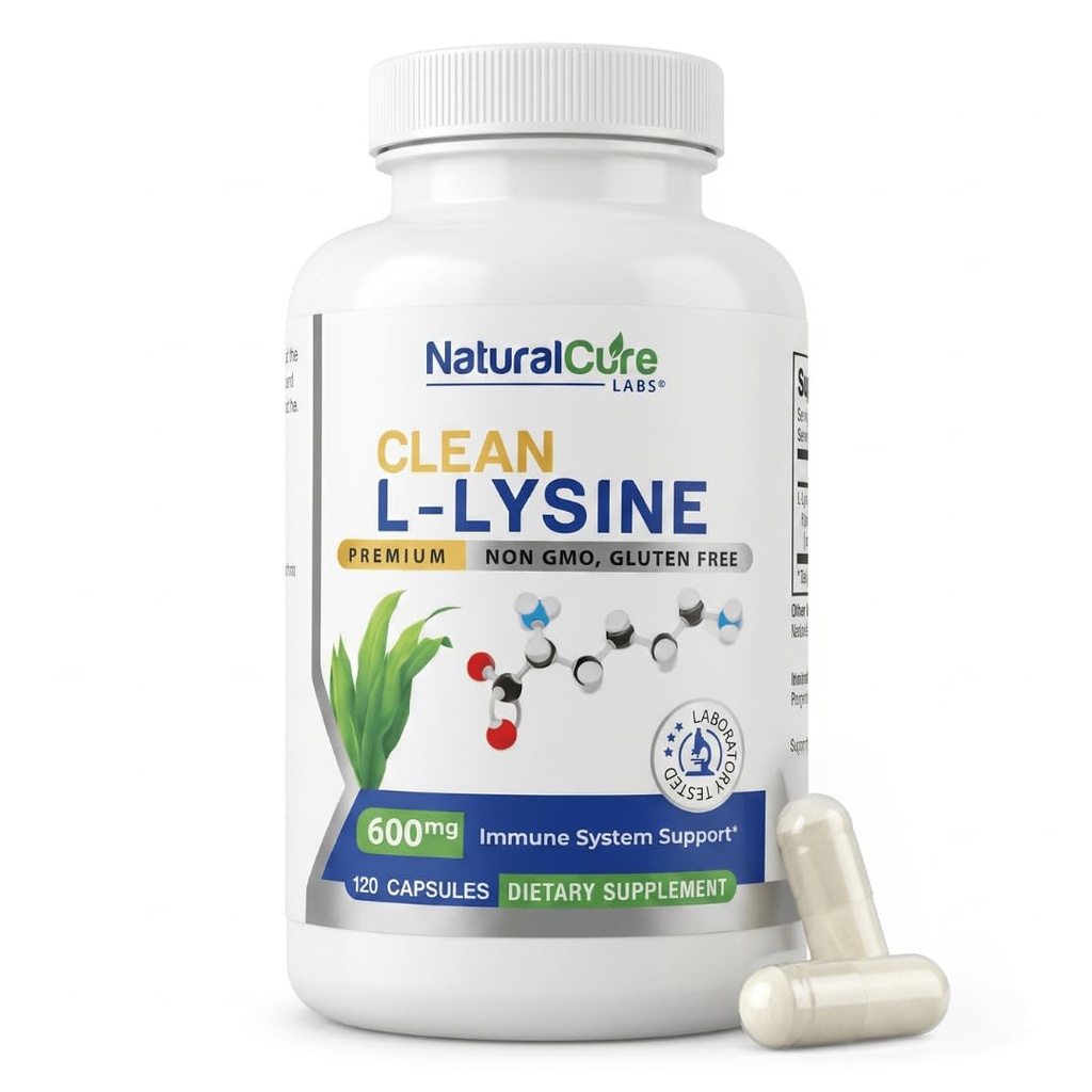 Laboratório de cura natural Limpo L-Lysine 600mg, 120 Cápsulas Vegan, Não-GMO, & Gluten Free