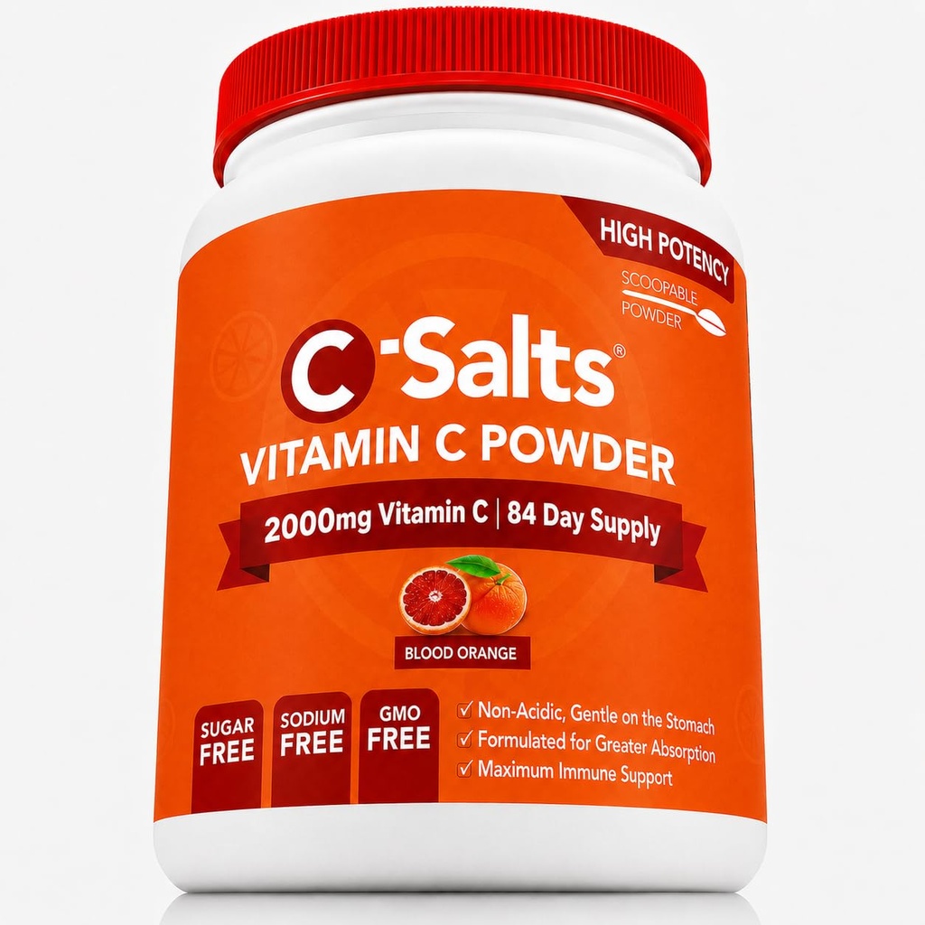 C-sal Vitamina C em pó suplemento - 100% Pure alta dose buffered Vitamina C em pó para suporte imunológico - Orgânico, Livre de açúcar, Vegan, Não-GMO, Estômago-amigo, Laranja de sangue 8 onças