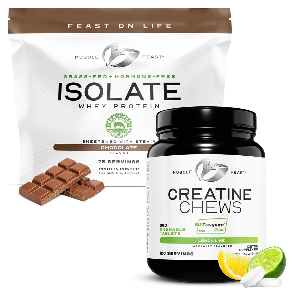 Isolate de festa muscular + pacote de doces creatina: 1 isolato de proteína de whey (chocolate, 5lb) + 1 doce de creatina (limão, 360)