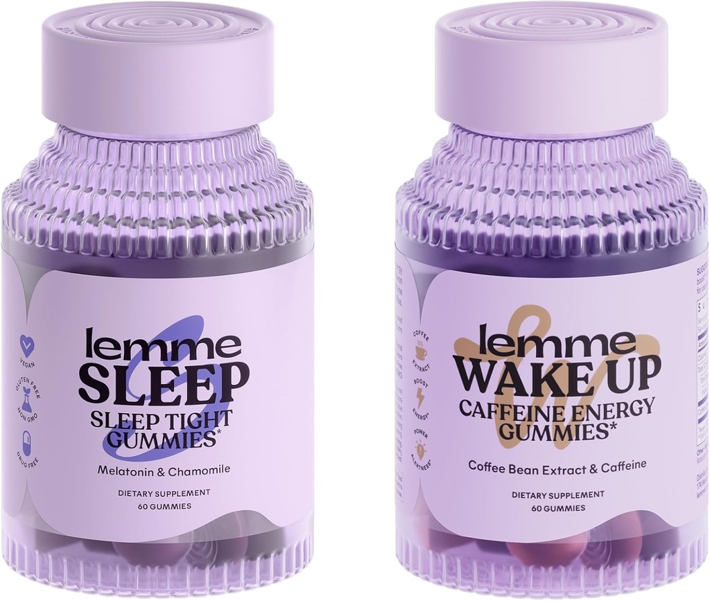 Deixe-me dormir e acordar Bundle - Gummies dormir para melhor descanso da noite e acordar chicletes de cafeína para a energia - sem glúten, não-GMO, 60 contagem cada