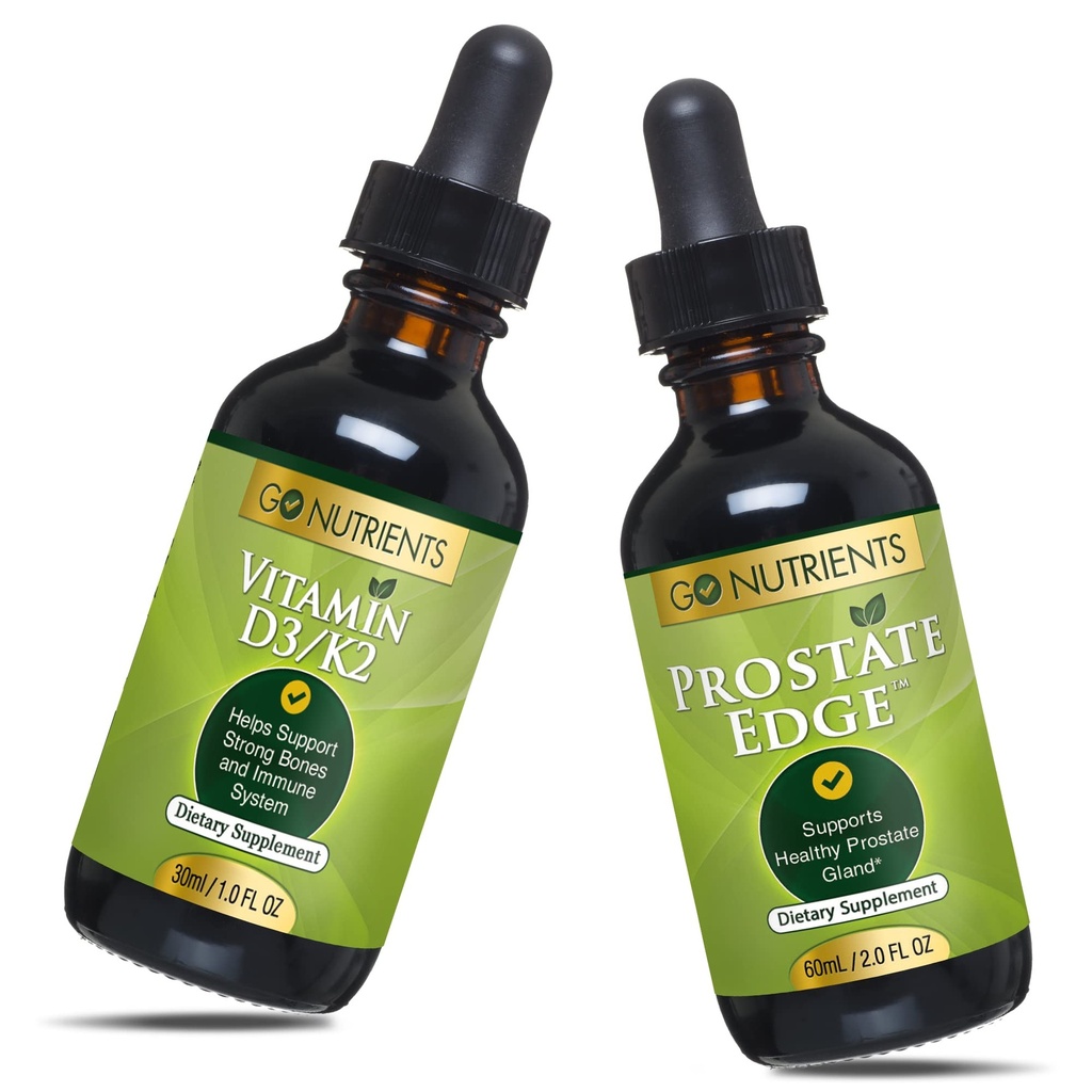 Go Nutrientes Vitamina D3 Líquida com K2 (MK-7) Drops & Prostate Edge Prostate Supplement for Men with Pigeum and Saw Palmetto Extract Vitamina D3 and K2 Liquid Vitamina Drops Isso ajuda o Estado Emocional