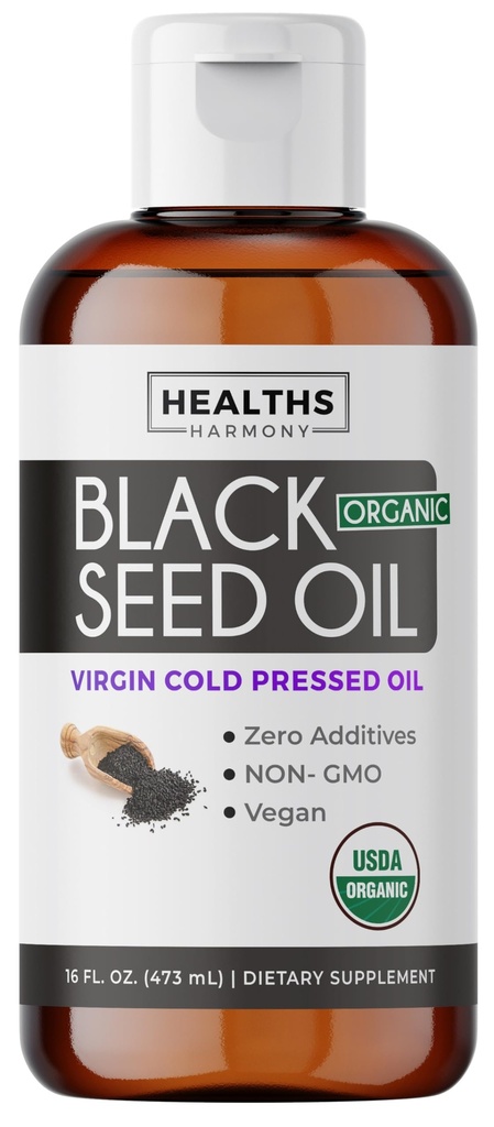 USDA Orgânico Black Seed Oil Liquid (16 fl oz) Premium Frio-Pressed Nigella Sativa Produzindo Puro Black Cumin Seed Oil - Suplemento Antioxidante - Vegan, Gluten-Free, & Non-GMO (Sem comprimidos ou cápsulas)