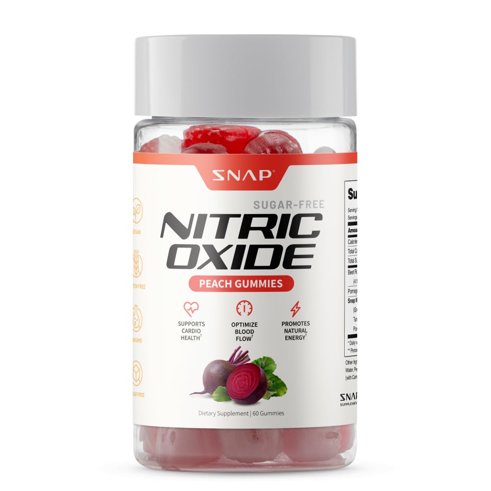 Suplementos de Snap Pimenta de beterraba, Suplemento de óxido nítrico com beterrabas orgânicas, vitaminas, romã e antioxidantes para a energia, suporte de circulação, 60 pastilhas de açúcar, pêssego