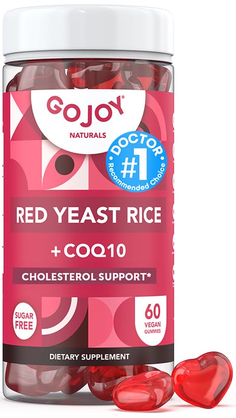 Arroz de fermento vermelho sem açúcar com gomas CoQ10 - Suplementos de colesterol com levedura de arroz vermelho 1000 mg. - Complexo de pastilhas de colesterol - Vegan, Não-GMO, Sem glúten e Suplemento sem citrinina
