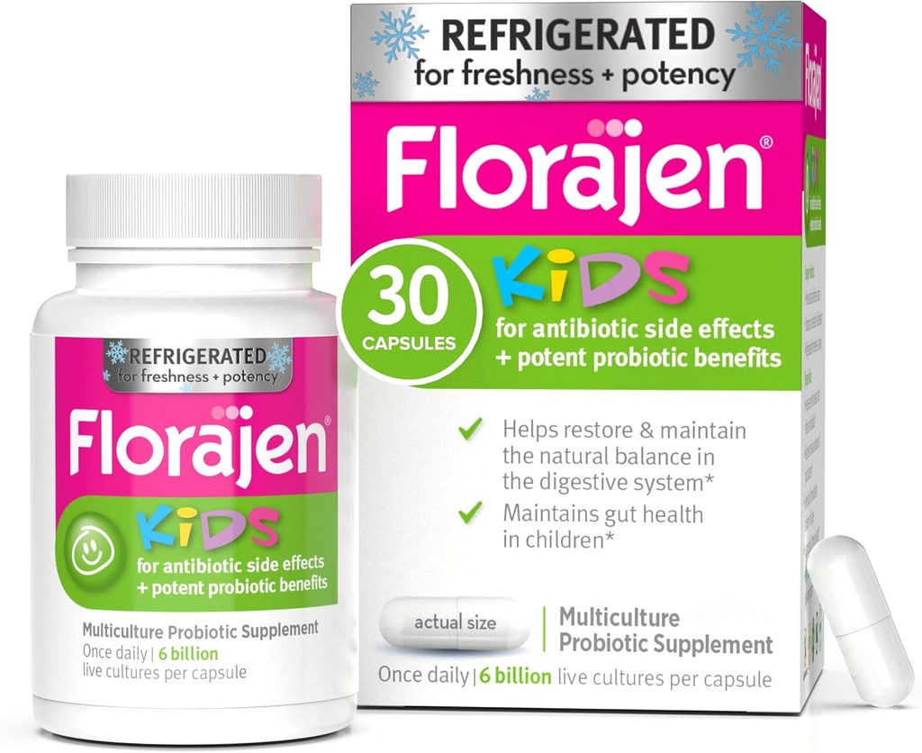 Florajen Crianças Probióticos, Gut diária Saúde e Imune Suporte Suplemento, Obstipação e Bloating Alívio, 30 Cápsulas (Refrigerado)