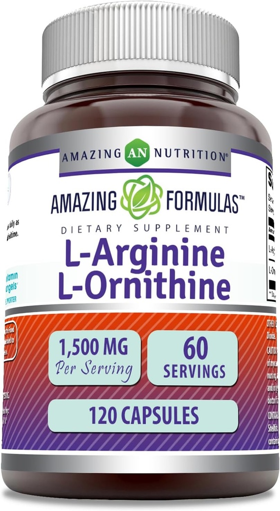 Fórmulas surpreendentes L-Arginina/L-Ornitina 1500 Mg Por Serving, Cápsulas