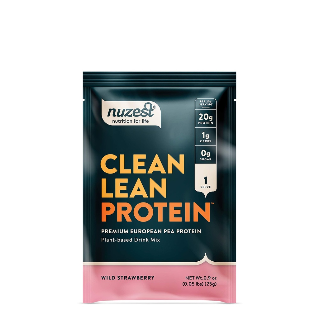 Nuzest - Pó de proteína de ervilha - Clean Lean Protein, Premium Vegan Plant Based Protein Powder, Dairy Free, Gluten Free, GMO Free, Naturally Sweetened Protein Shake, Morangueiro selvagem, 1 Serving, 0,9 onças
