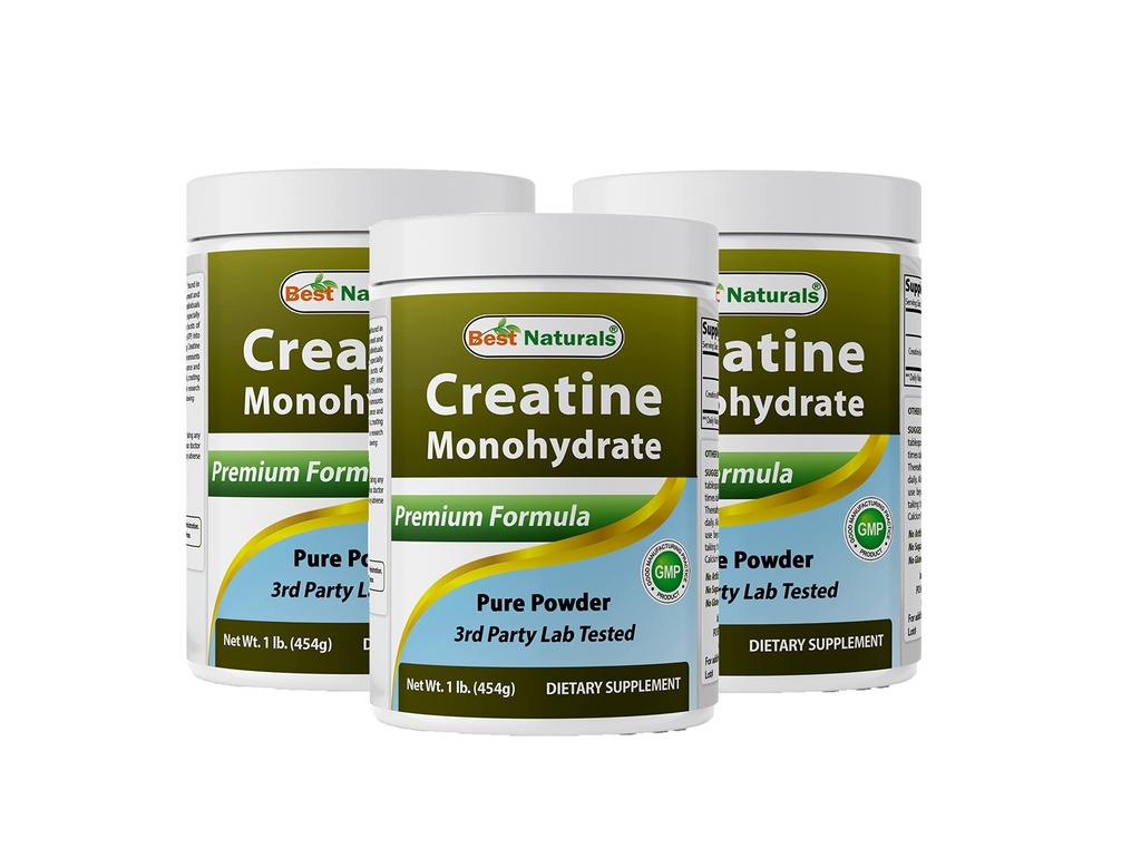 Melhor Natural Creatina Mono-hidratada 1 Lb Pure Powder (1 LB (Pacote de 3))