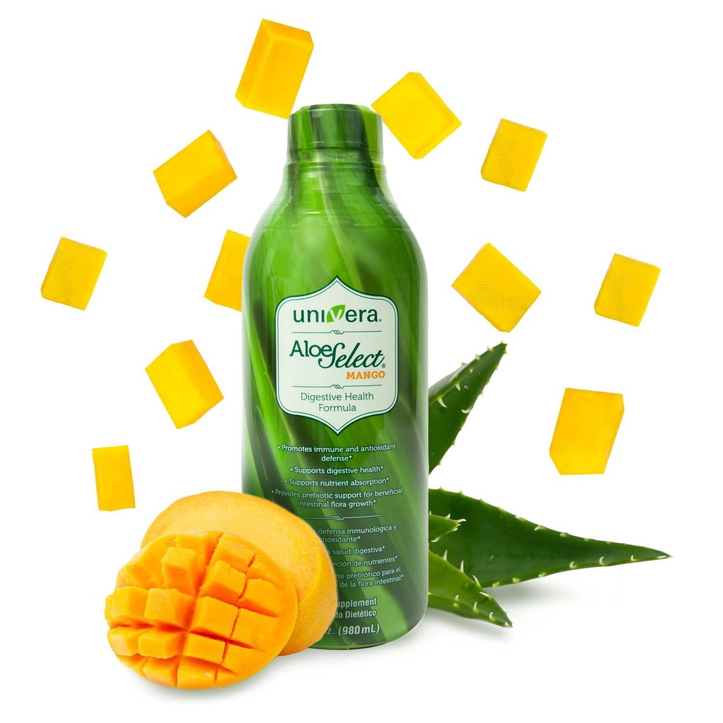 Univera Aloe Vera Juice, Preminum Organic Aloe Vera, Enzimas Digestivas para Gut Health, Suporte Imune, Suplemento Prebiótico, Reduz a Inflamação, Mango Flavor, Fonte de 30 dias (33 fl oz)