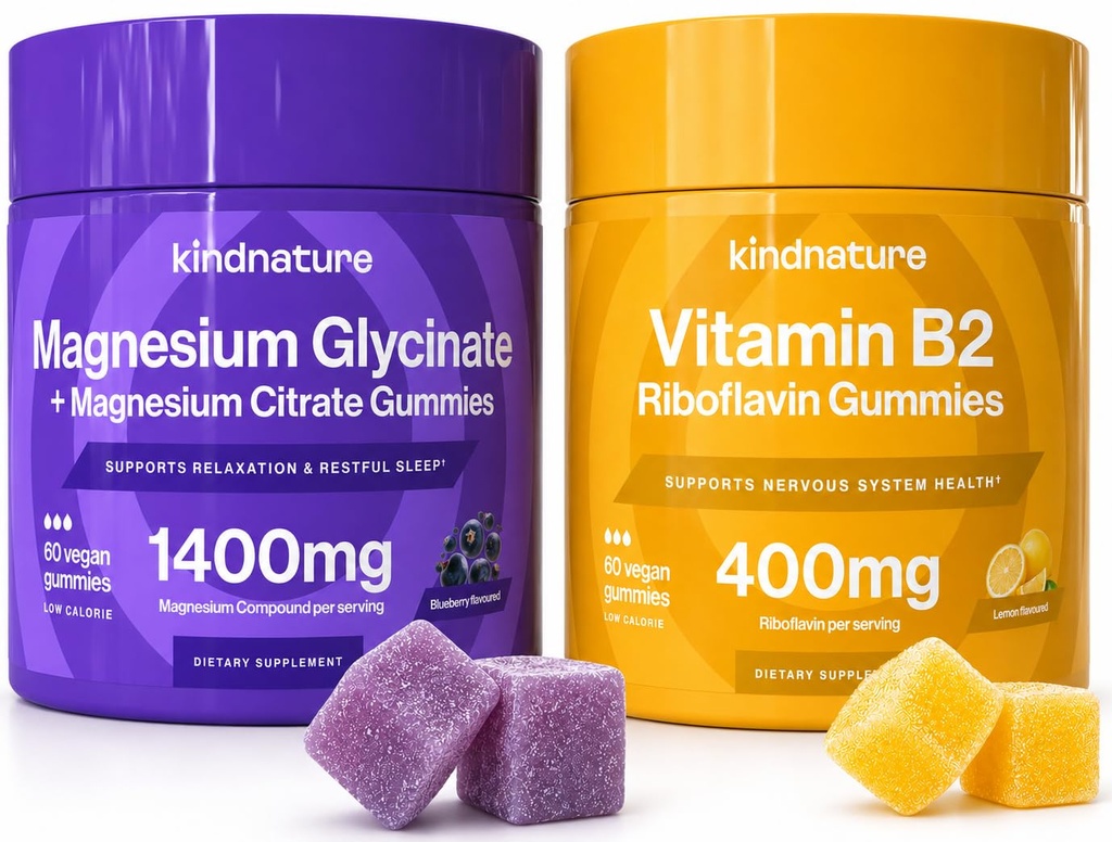 kindnature Migraine Relief Power Duo: B2 & Magnesium Gummies Bundle