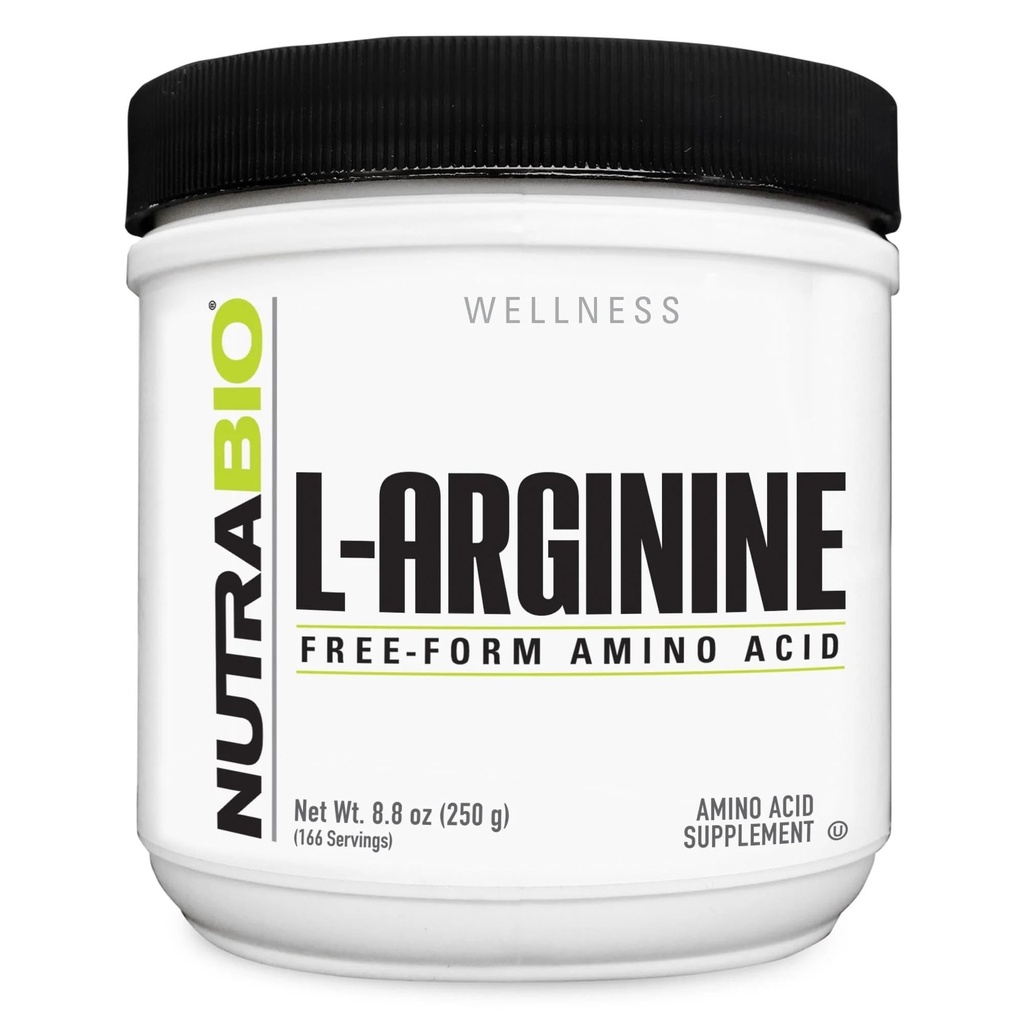 NutraBio L-arginine Supplement, 750mg Precursor de óxido nítrico, Suporta Fluxo de Sangue, Saúde Vascular e Crescimento Músculo, 250g
