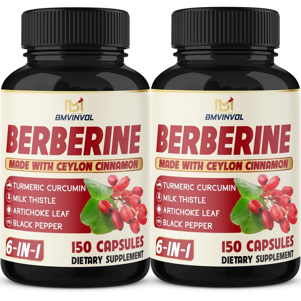 2 embalagem Berberine HCl- Plus Ceilão Canela, Açafrão, Cardo de Leite, Alcachofra, Pimenta Negra, Berberina HCI Root Supplements Pills - Imune System