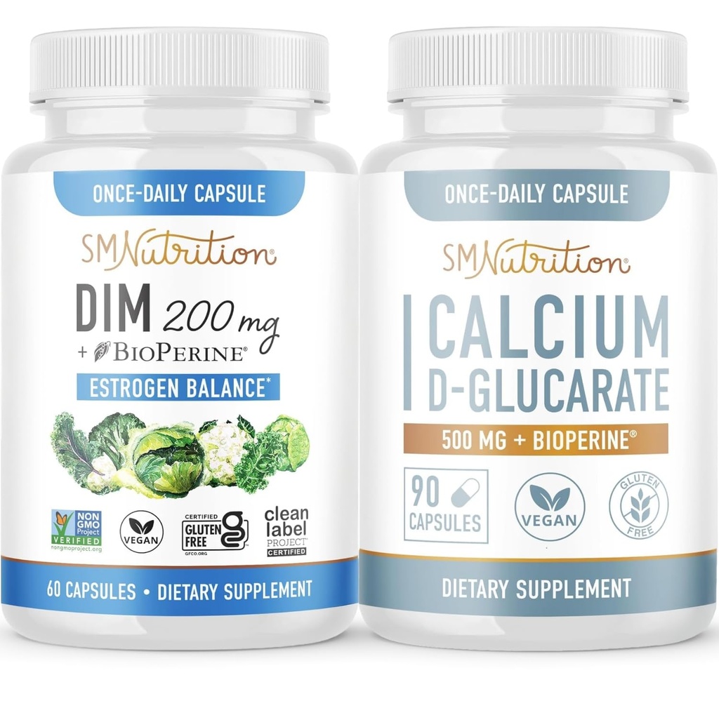 Cálcio D-Glucarato com 200mg DIM Suplemento para Estrogênio Enhanced Balance for Women □ Vegan Gluten Free CDG Supplement for Women (90 Servings) with Diindolilmetano Cápsulas (60 Servings)