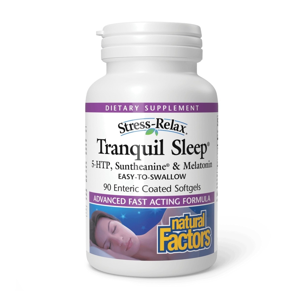 Stress-Relax Tranquil Sleep by Natural Factors, Sleep Aid with Suntheanina L-Theanina, 5-HTP, Melatonina, 90 Softgels