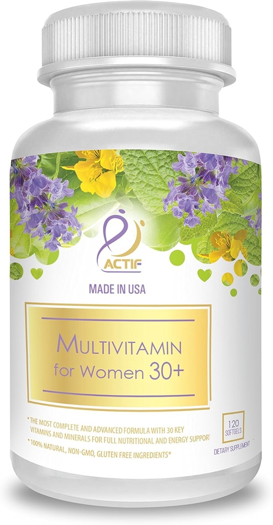 Multivitamina ACTIF para Mulheres Idade 30+ com 30 Vitaminas Orgânicas e Ervas Orgânicas, Não-GMO, Made in USA, 2-Month Supply