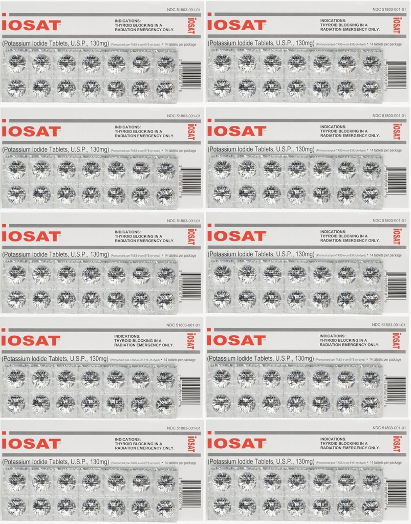 Comprimidos de iodeto de potássio, 130 mg (14 comprimidos cada) - 10 embalagens