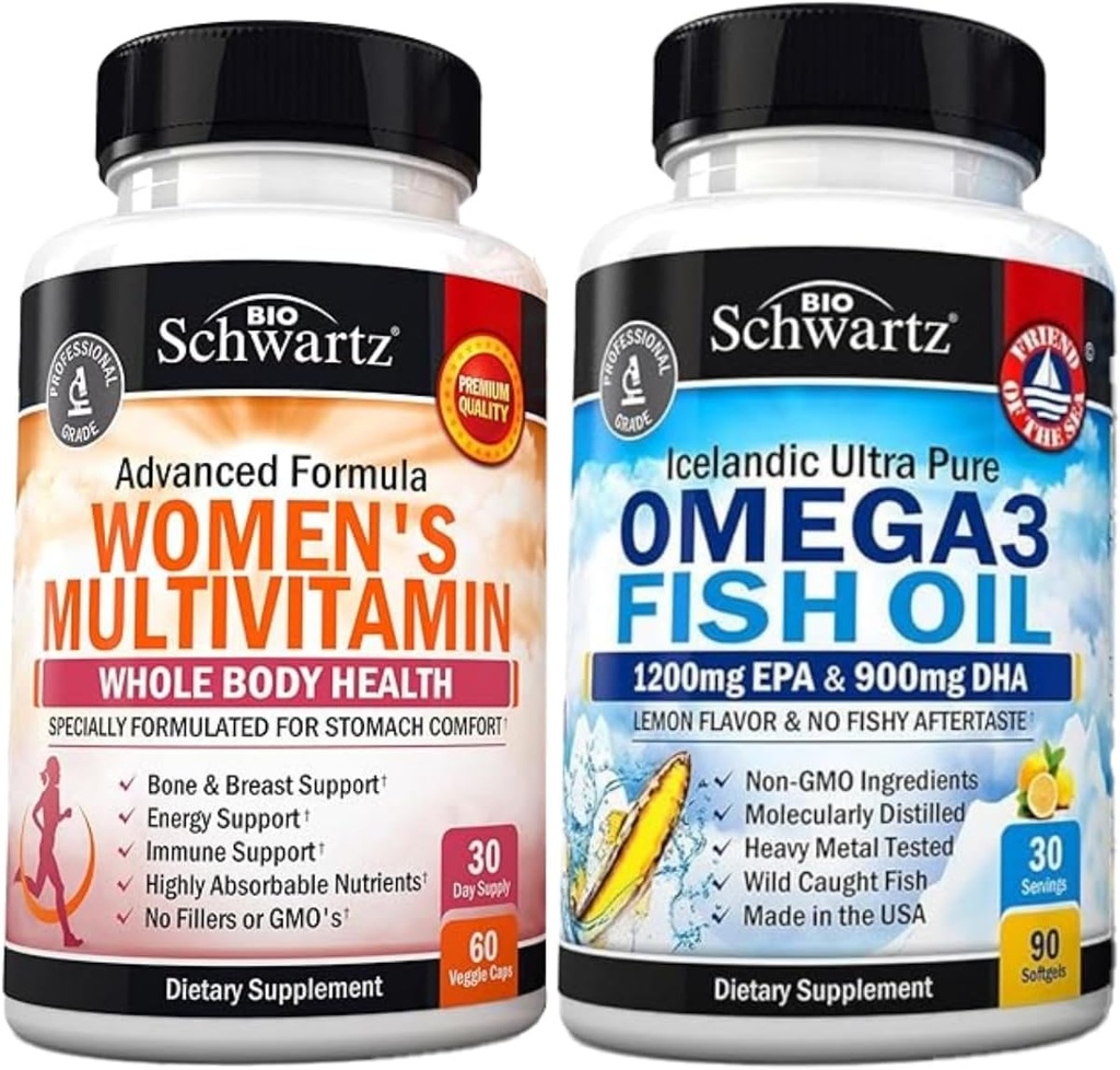 Multivitamina diária para Cápsulas de Mulheres (1 Mês de Fornecimento) Mais Triplo Força Ómega 3 Peixe Óleo Softgels (1 Mês de Fornecimento)