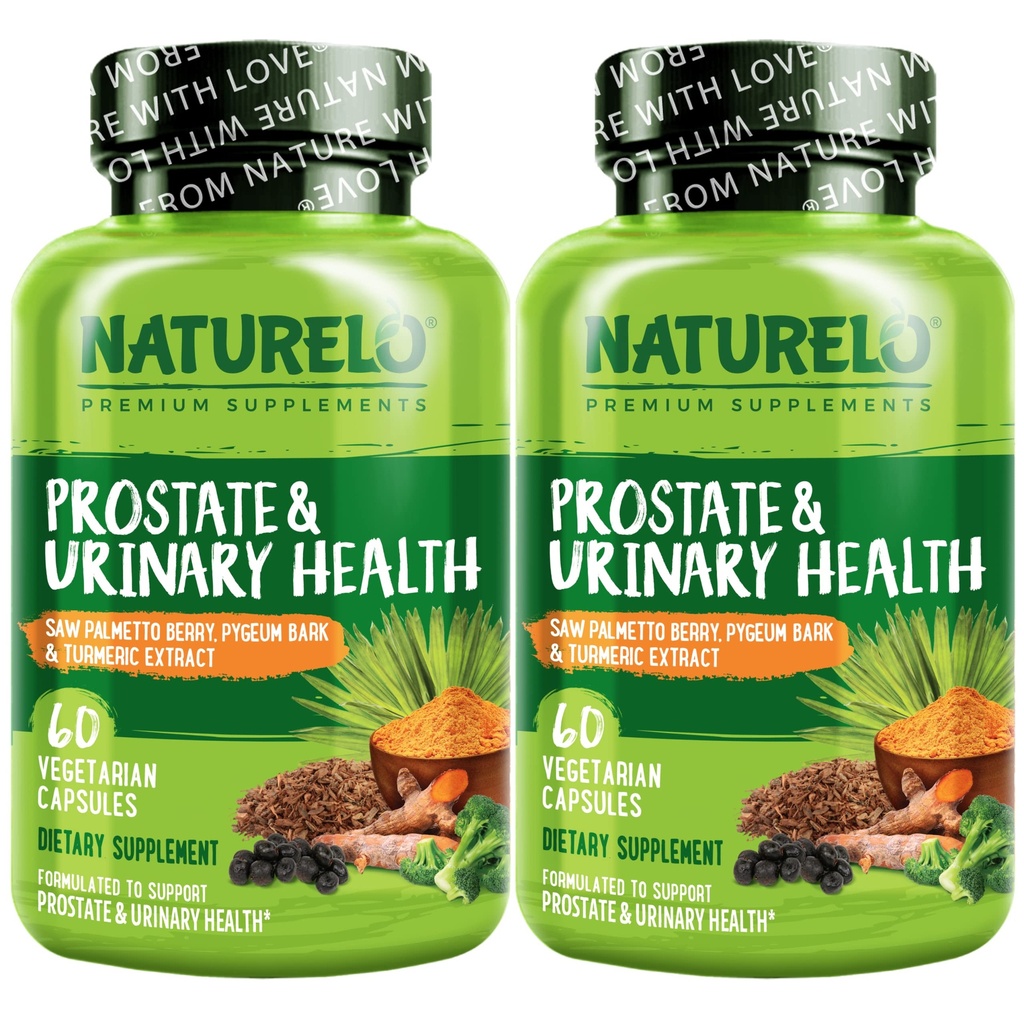 Naturelo Próstata e Saúde Urinária, Fórmula abrangente com Serra Palmetto, Pigeum, Tumérico, Esterol de Plantas, Brócolos e Licopeno, 60 Cápsulas Vegetarianas (Pacote de 2)