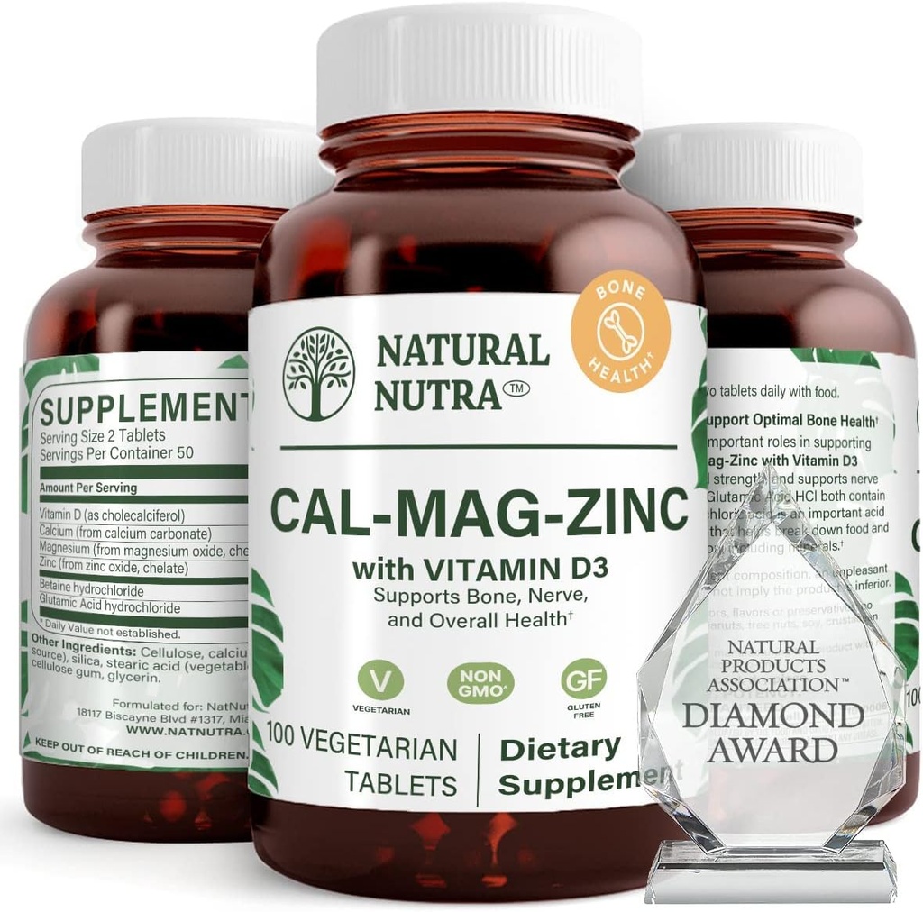 Nutra natural cálcio zinco de magnésio (Cal-Mag Zinco) Suplemento com vitamina D3 para a força óssea, ajuda a melhorar a digestão, saúde sem glúten e açúcar livre, complexo mineral essencial (100 contagem)