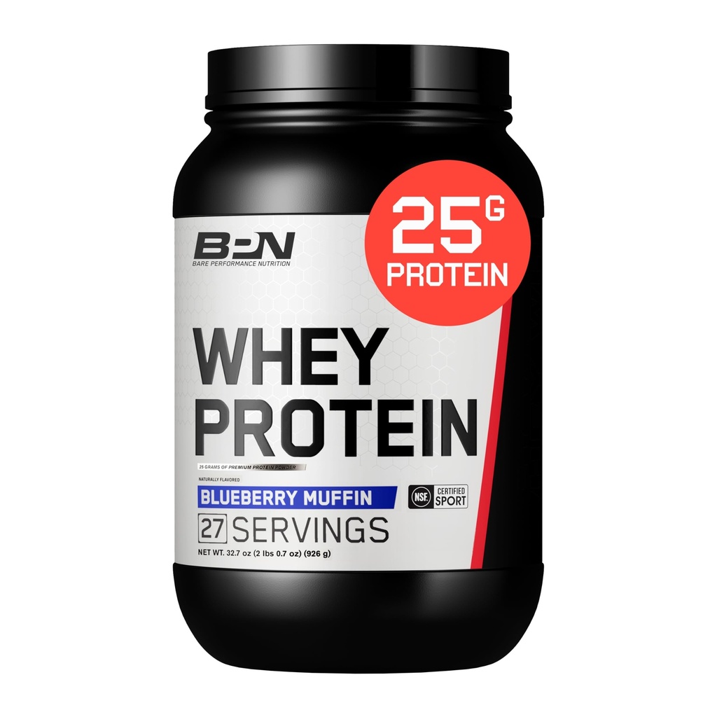 NUTRIÇÃO DE DESEMPENHO BARRE, BPN Whey Protein + Casein Protein Powder Blend, Blueberry Muffin, 25g Protein per Serving Suporta recuperação muscular magra, 27 Servings, Tested Third Party