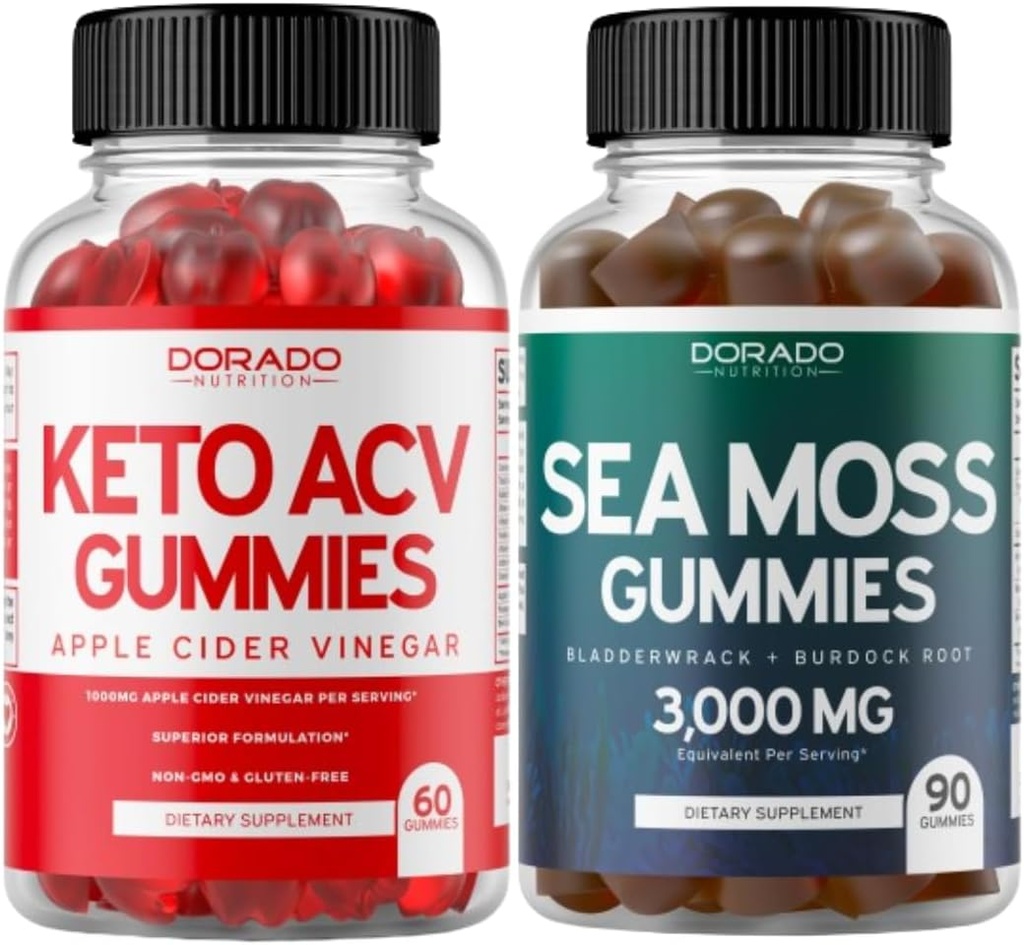 Keto ACV Gummies (60 Contagem) Fórmula de perda de peso avançada e Irish Sea Moss Gummies (90 Contagem) com Bladderwrack & Burdock Root para Thyroid, Energy & Imune Support - Não OGM, Vegan Safe & Made in US