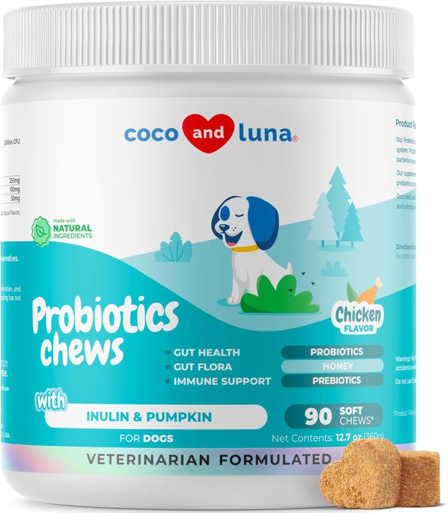 Probióticos para Cães Saúde Digestiva - Suporte Gut Saúde, Diarréia, Gás, & Alergias Sazonais - com mel, abóbora e Prebióticos para Suporte Digestivo, Mau hálito de cão e constipação
